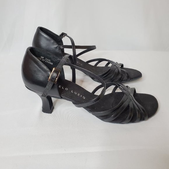 Angelo Luzio Shoes - Angelo Luzio Black 5 Strap Ballroom Dancing Heels